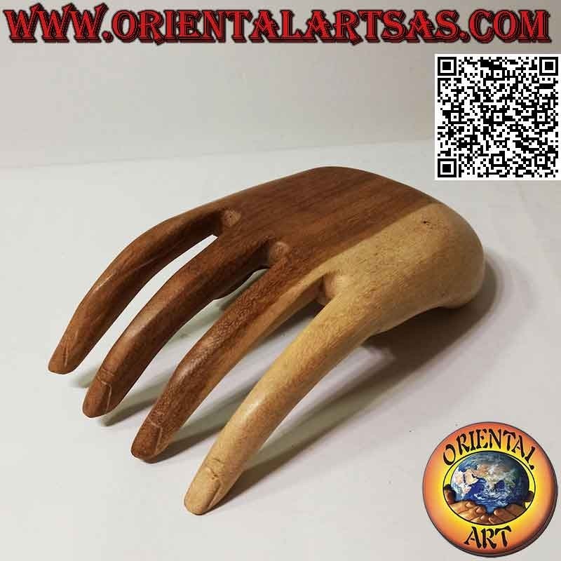 Escultura expositor de joyas "Mano abierta" en madera de suar 20 cm (natural)