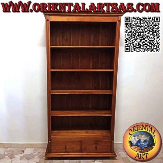 Librería con cinco baldas y dos cajones con laterales cerrados en madera de teca (215x110x39)