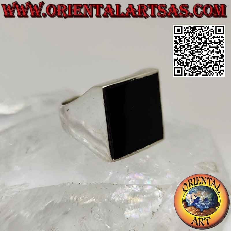 Bague argent lisse avec onyx carré affleurant 17x17 mm