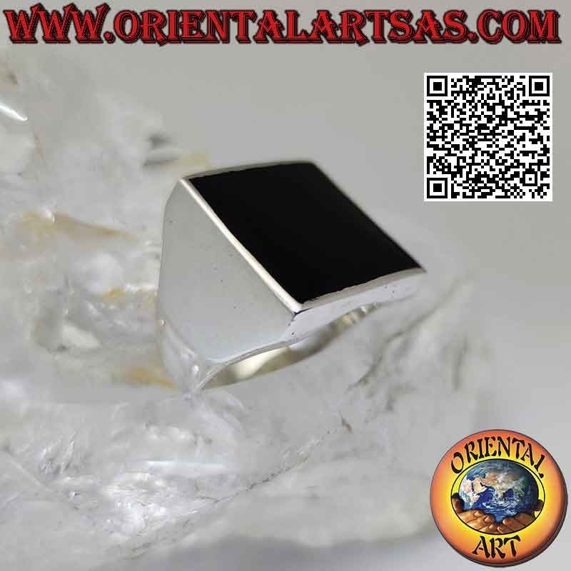 Bague argent lisse avec onyx carré affleurant 17x17 mm