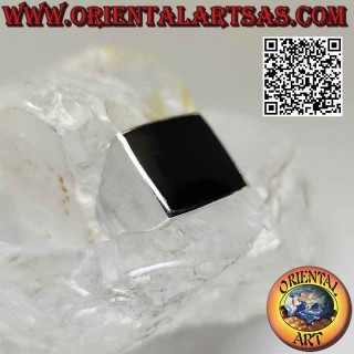 Glatter Silberring mit quadratischer bündiger Onyxkante 15x15 mm (dünn)