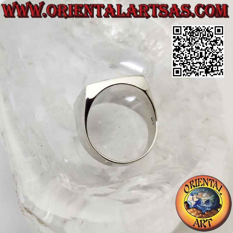 Smooth silver ring with square onyx flush edge 15x15 mm (thin)