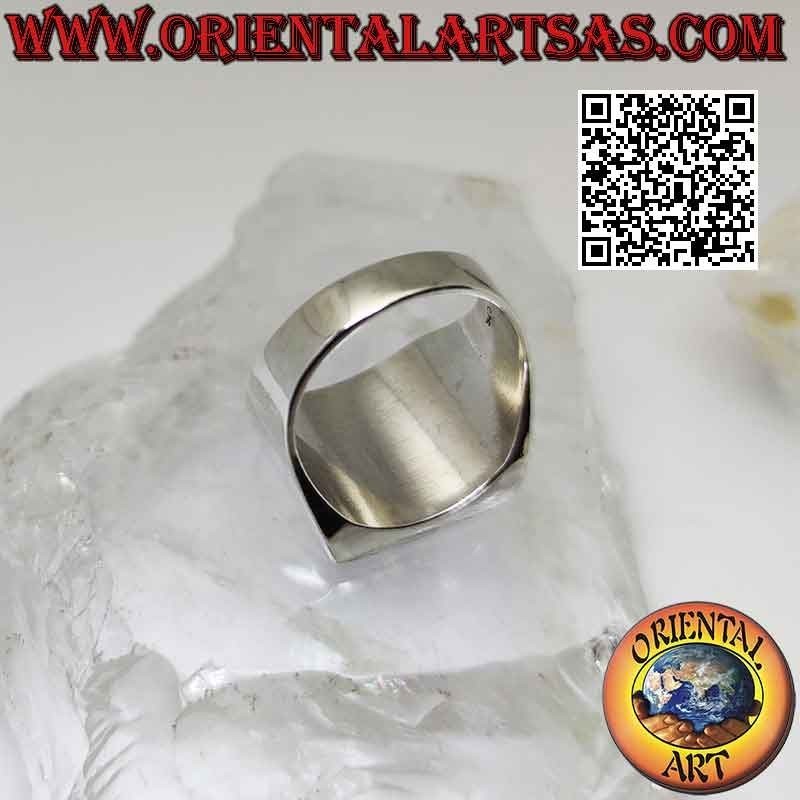 Smooth silver ring with square onyx flush edge 15x15 mm (thin)