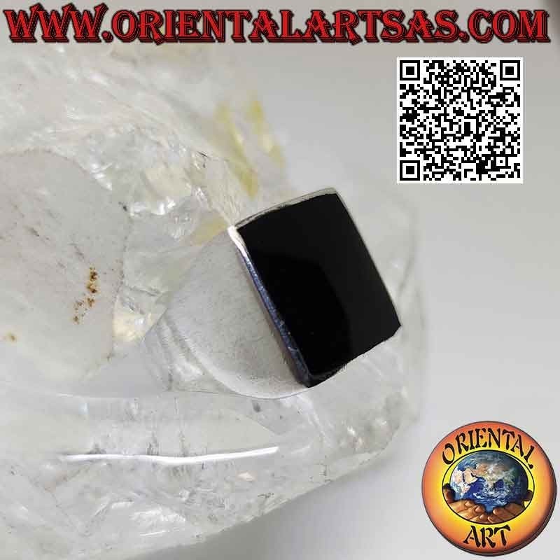 Anillo de plata lisa con borde rasante de ónix cuadrado 15x15 mm (fino)