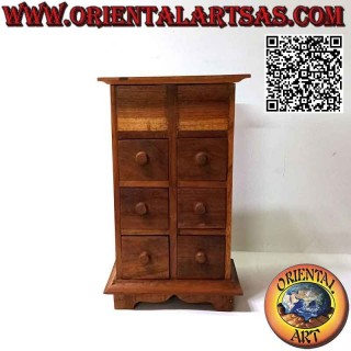 Vitrina con cómoda de 6 cajones y tapa abrible en madera de teca