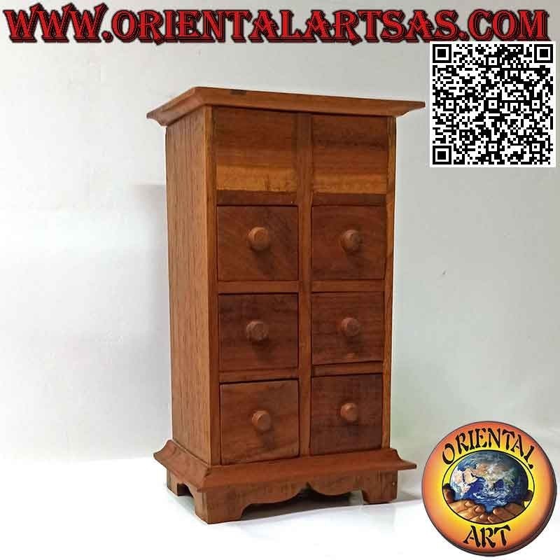 Vitrine avec commode 6 tiroirs et couvercle ouvrant en bois de teck