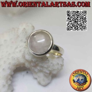 Silver ring with round cabochon rose quartz on a smooth solitaire setting