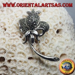 Broche de plata, tulipán con marcasita