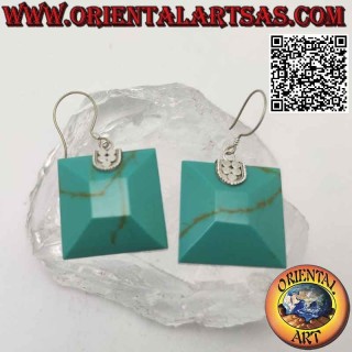 Earrings with faceted square turquoise paste attached by a silver hook
