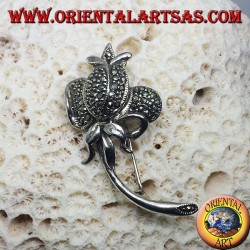 Silver brooch, Tulip with marcasite