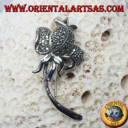 Broche de plata, tulipán con marcasita