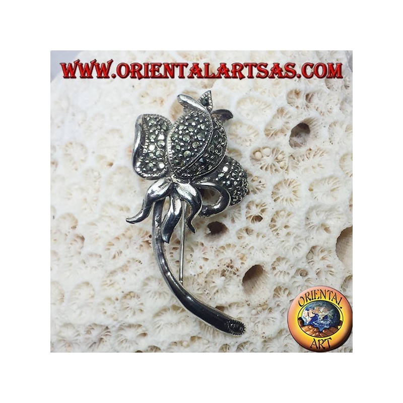 Spilla in argento, Tulipano con marcasite