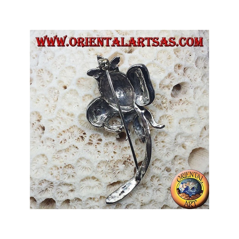 Broche Argent, tulipe avec marcassite