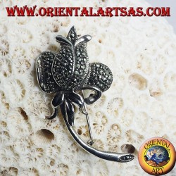 Broche de plata, tulipán con marcasita