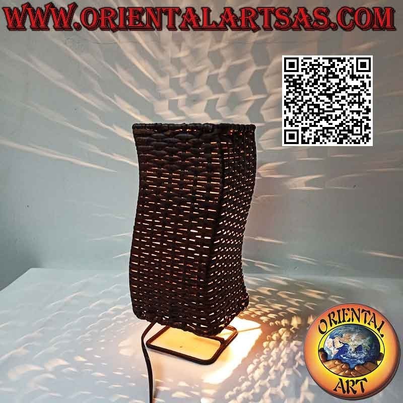 Ethno-Tischlampe "S-Wave" mit quadratischem Fuß aus geflochtenem Bambus 32 cm