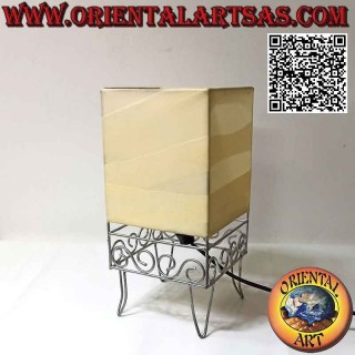 Lampe de table ethnique, "parallélépipède au pied grec" avec un socle en coton carré de 30 cm