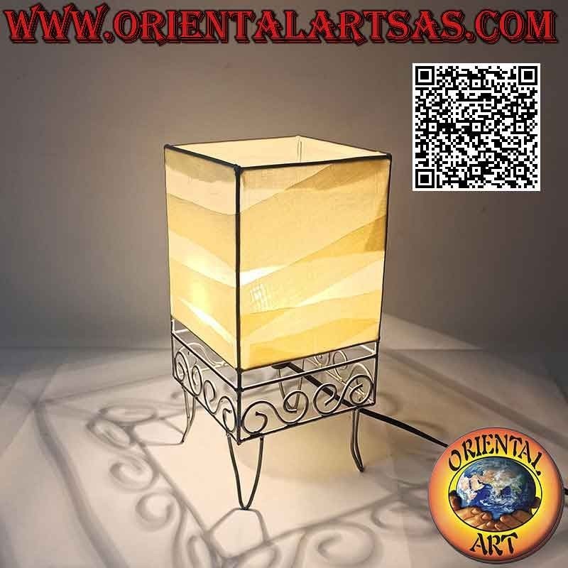 Lámpara de sobremesa étnica, "paralelepípedo con pie griego" con base de algodón cuadrada de 30 cm