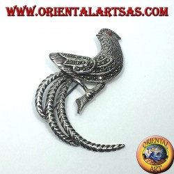 gallo, broche de plata con marcasita