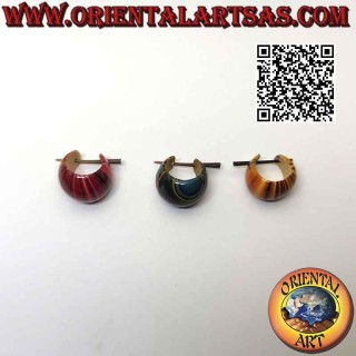 Boucles d'oreilles créoles en bois croissant et convexe de 16 mm, colorées en stries