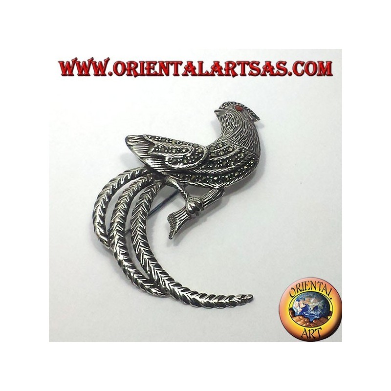 coq, broche en argent avec marcassite