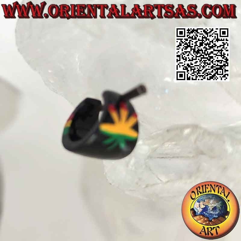 14 mm growing wood hoop earrings, jamaica with leaf