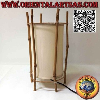 Lámpara de mesa étnica, "cilindro lineal" con base redonda en algodón y estructura de bambú de 35 cm