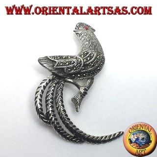 coq, broche en argent avec marcassite