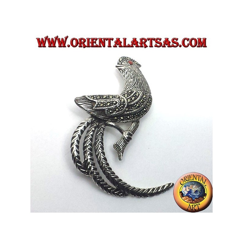 gallo, broche de plata con marcasita