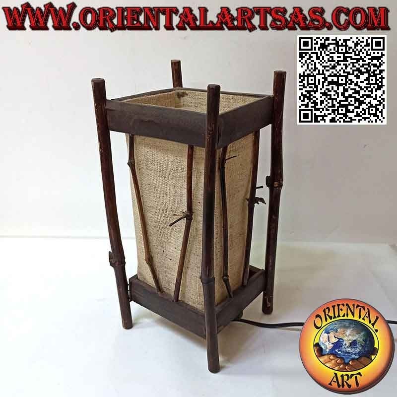 Ethnic table lamp, "linear parrallelepiped" with square hemp base and 34 cm bamboo structure