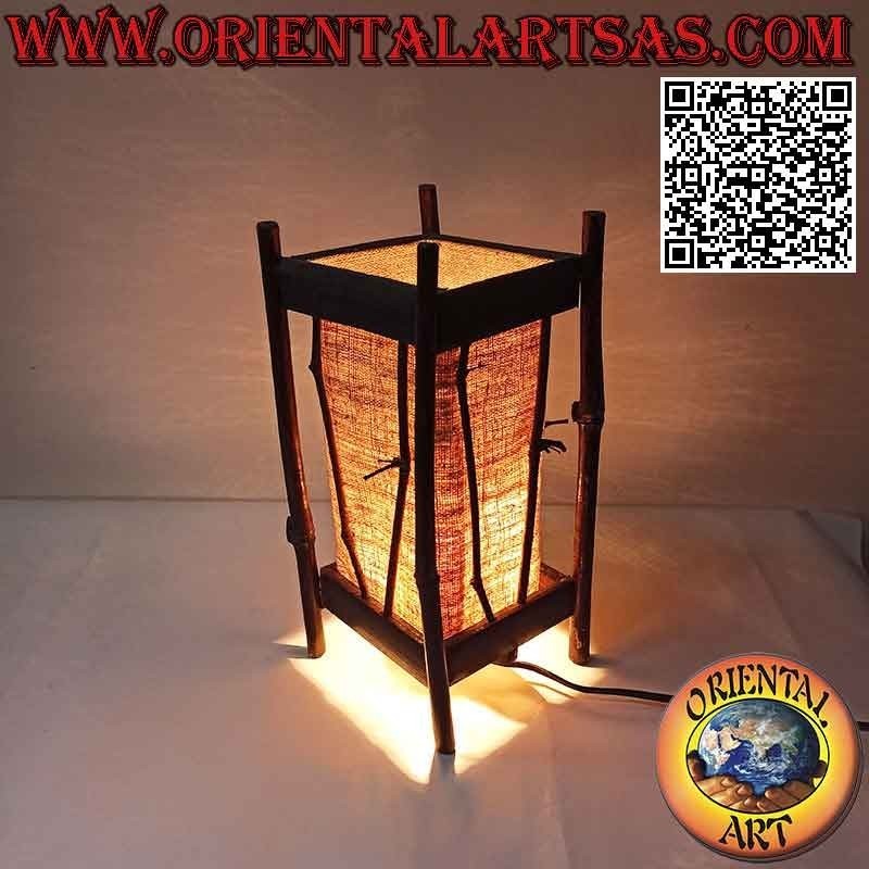 Ethno-Tischlampe, "linear parrallepiped" mit quadratischer Hanfbasis und 34 cm Bambusstruktur