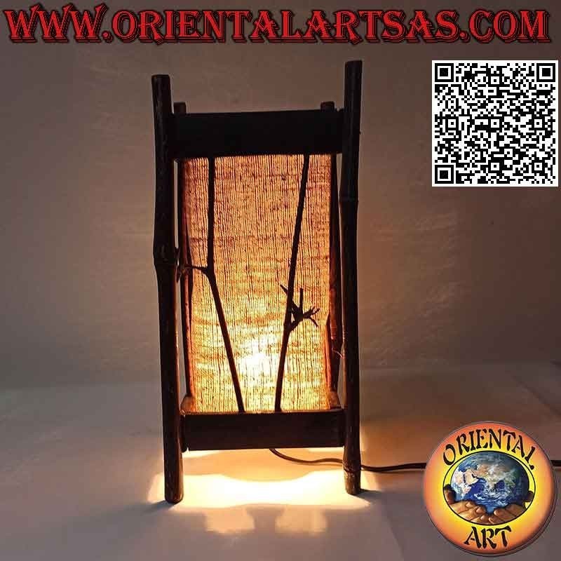 Ethno-Tischlampe, "linear parrallepiped" mit quadratischer Hanfbasis und 34 cm Bambusstruktur