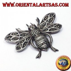 Bee, silver brooch with marcasite