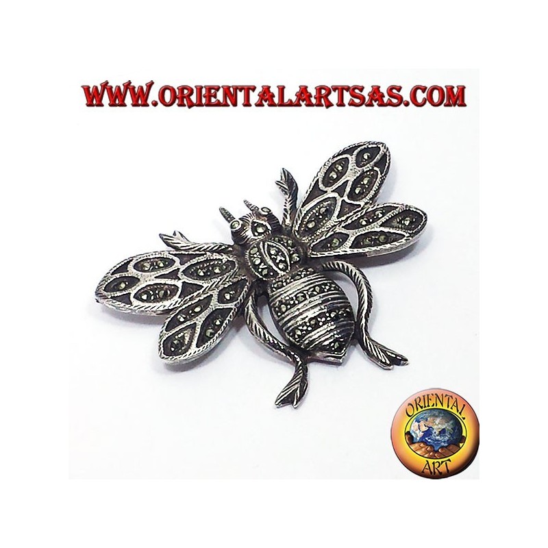 Bee, silver brooch with marcasite