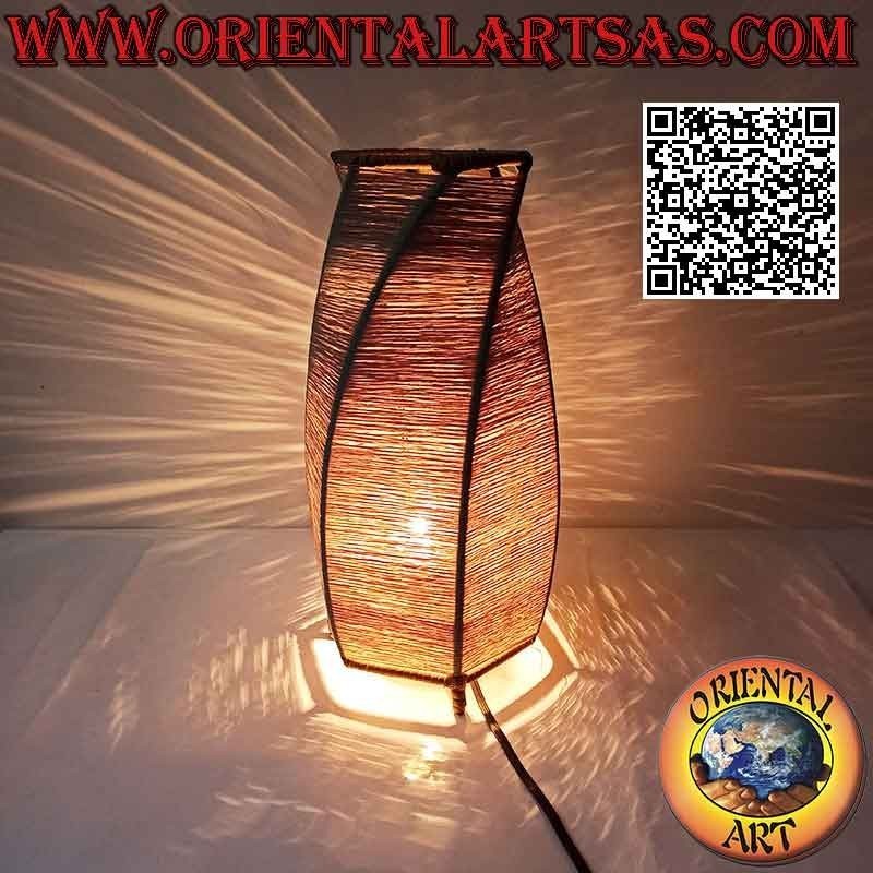 Ethnic table lamp, "conical spiral" with a round base with coiled cotton threads, 36 cm