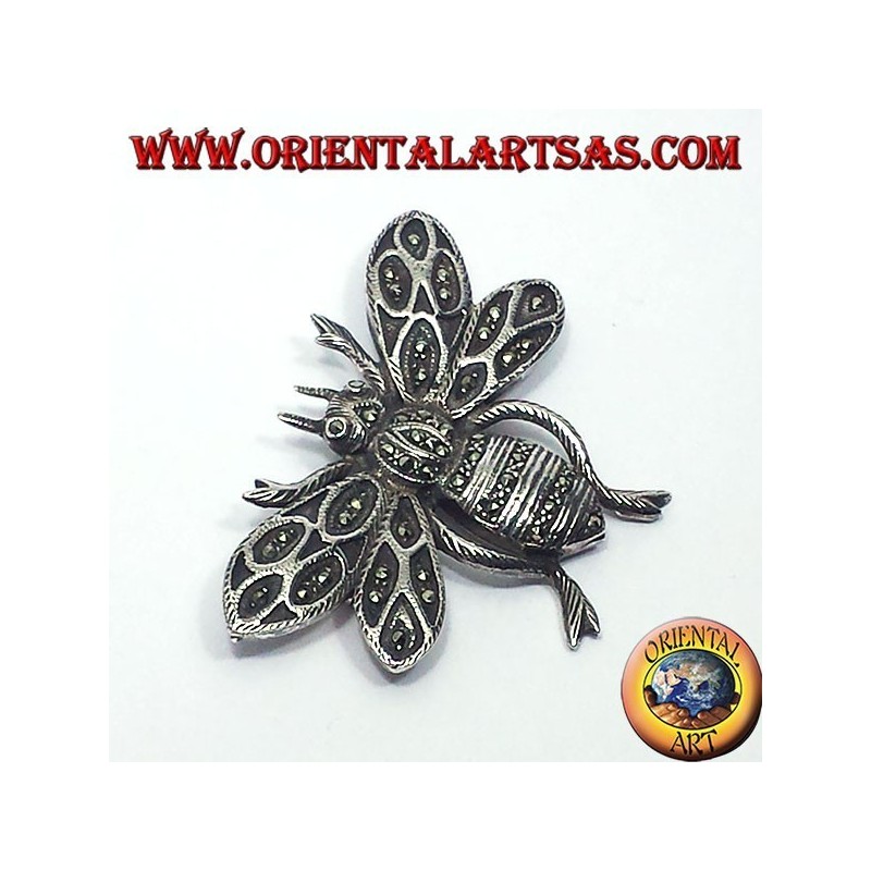 Abeja, broche de plata con marcasita
