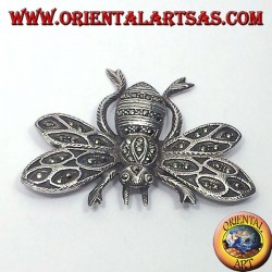Bee, silver brooch with marcasite