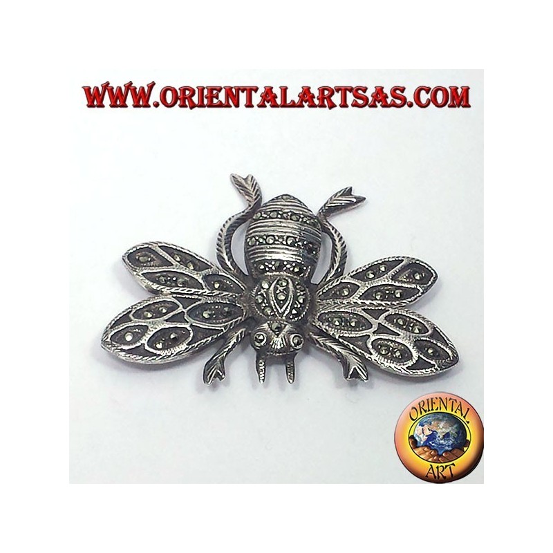 Abeja, broche de plata con marcasita