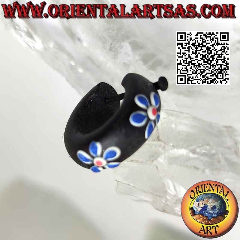 Aros de madera oscura con flores pintadas de 20 mm, azul