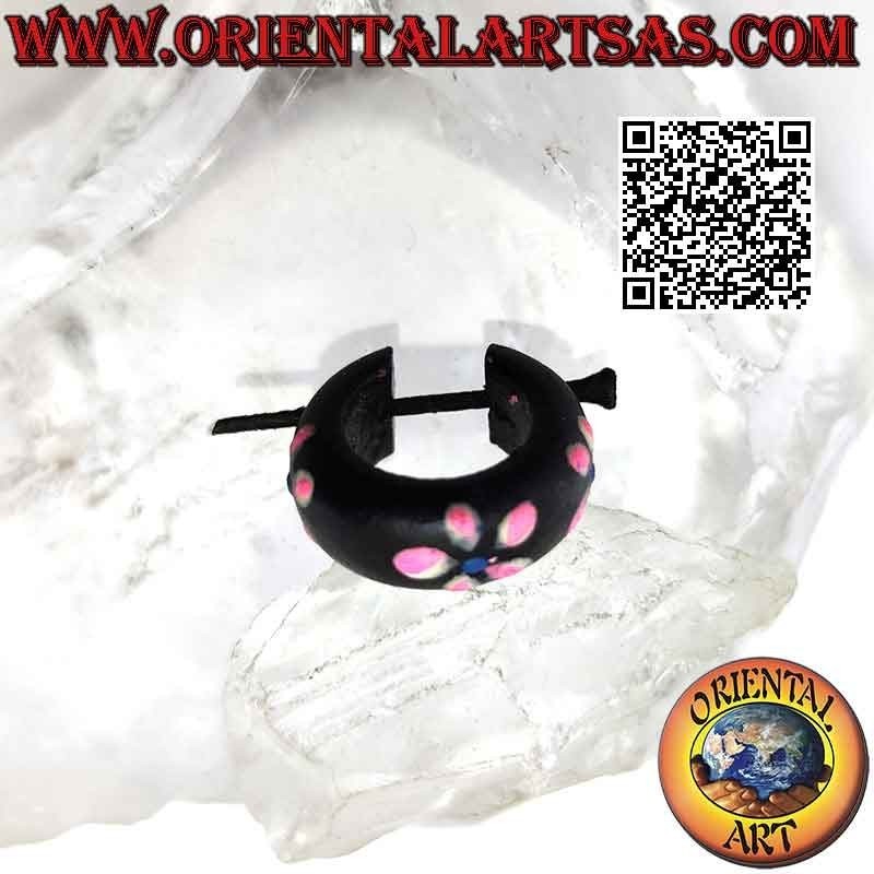 Creolen aus dunklem Holz mit 18 mm großen, aufgemalten Blumen, rosa