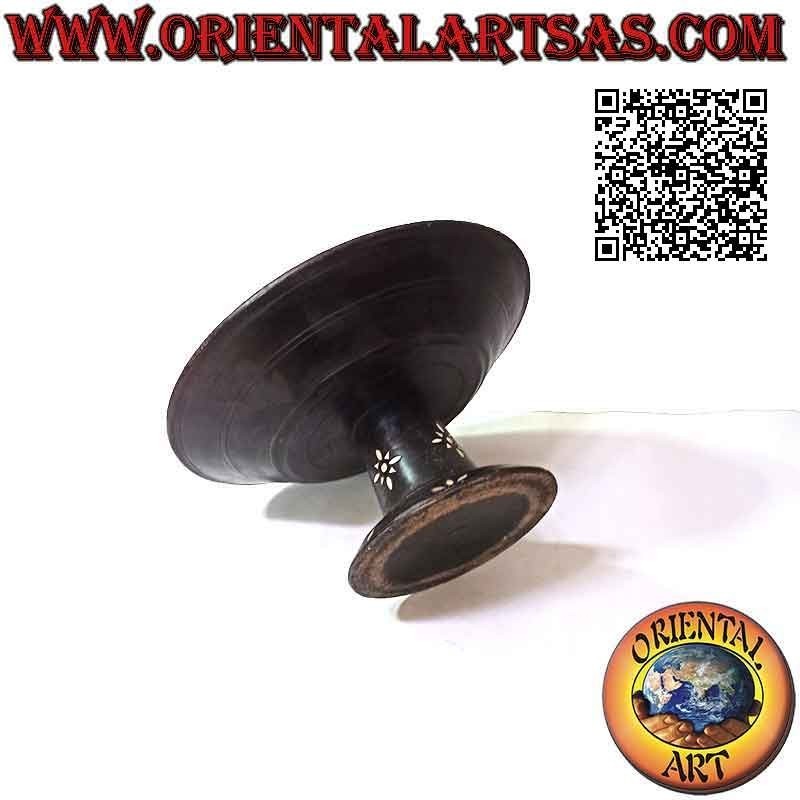 Présentoir à gâteaux rond avec incrustations de nacre de Lombok de 32 cm en bois d'acajou