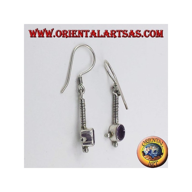 Boucles d'oreilles argent avec améthyste ovale à facettes