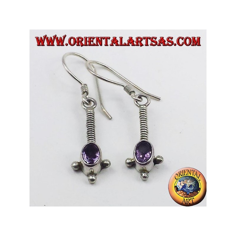 Boucles d'oreilles argent avec améthyste ovale à facettes