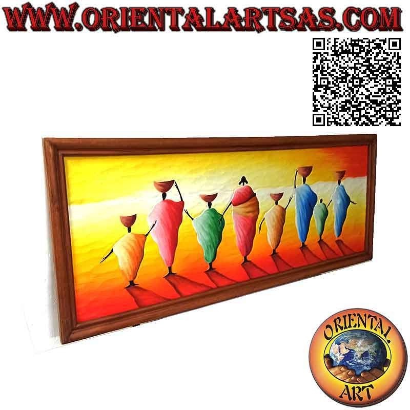 Cuadro pintado a mano sobre madera estilo Sahara, "serie de mujeres bombas de desagüe (aguadoras)"