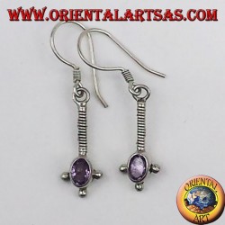 Silver earrings with oval faceted amethyst