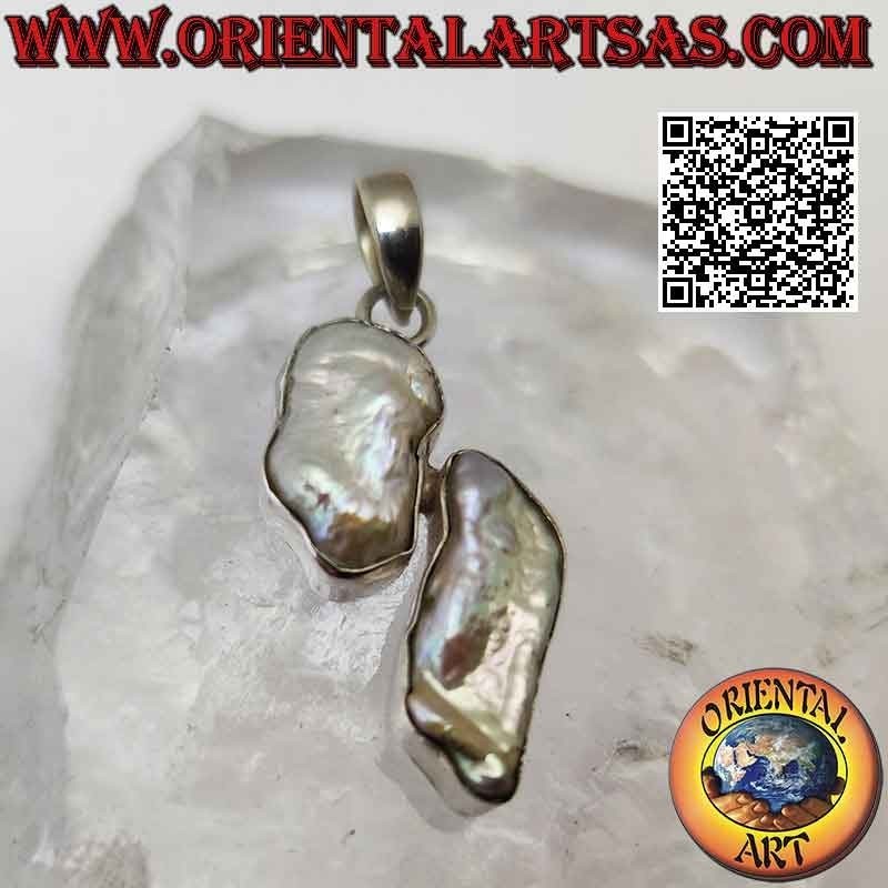Pendentif en argent avec 2 perles scaramazzle irrégulières naturelles à bord lisse