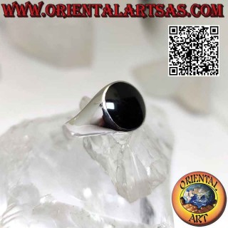 Anello in argento con onice tonda a filo bordo su montatura liscia da Ø 13 mm