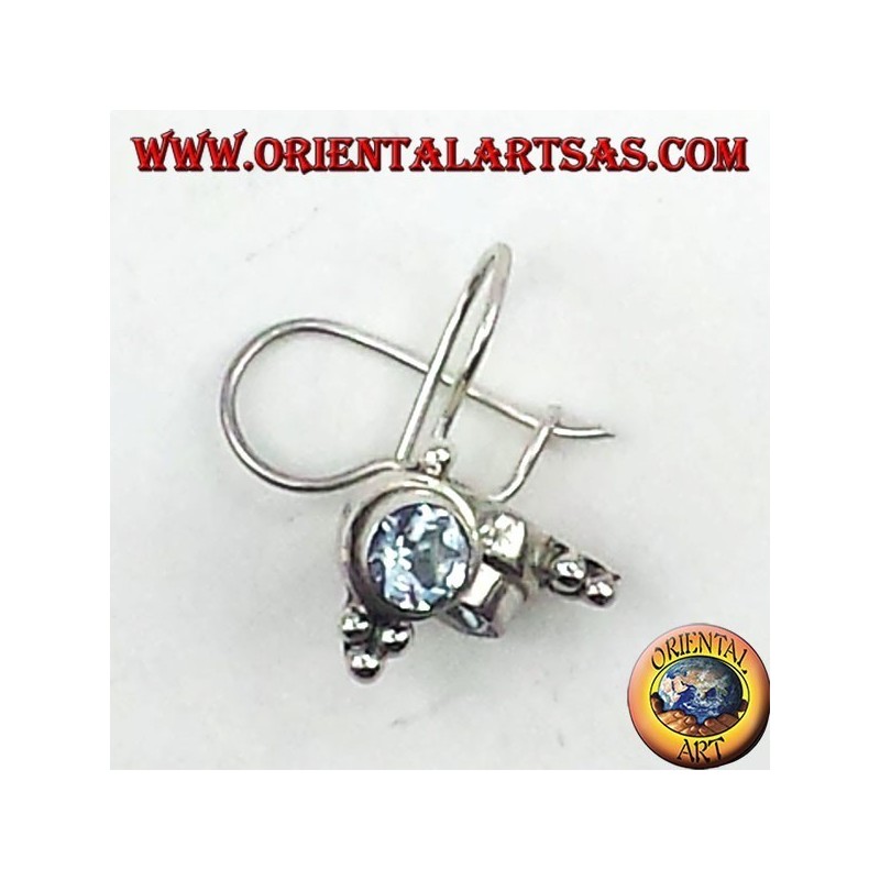 Silver earrings with blue topaz faceted round