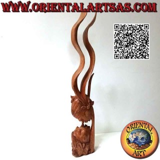 Scultura del bacio tra due amanti orientali con velo di profilo in legno di suar da 82 cm (naturale)