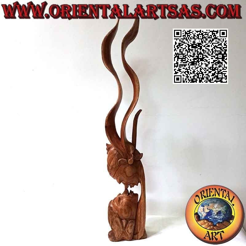 Sculpture du baiser entre deux amants orientaux avec voile profilé en bois de suar 82cm (naturel)