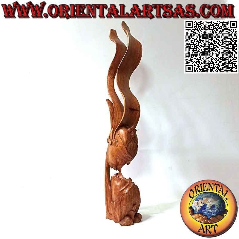 Sculpture of the kiss between two oriental lovers with profile veil in 82cm suar wood (natural)
